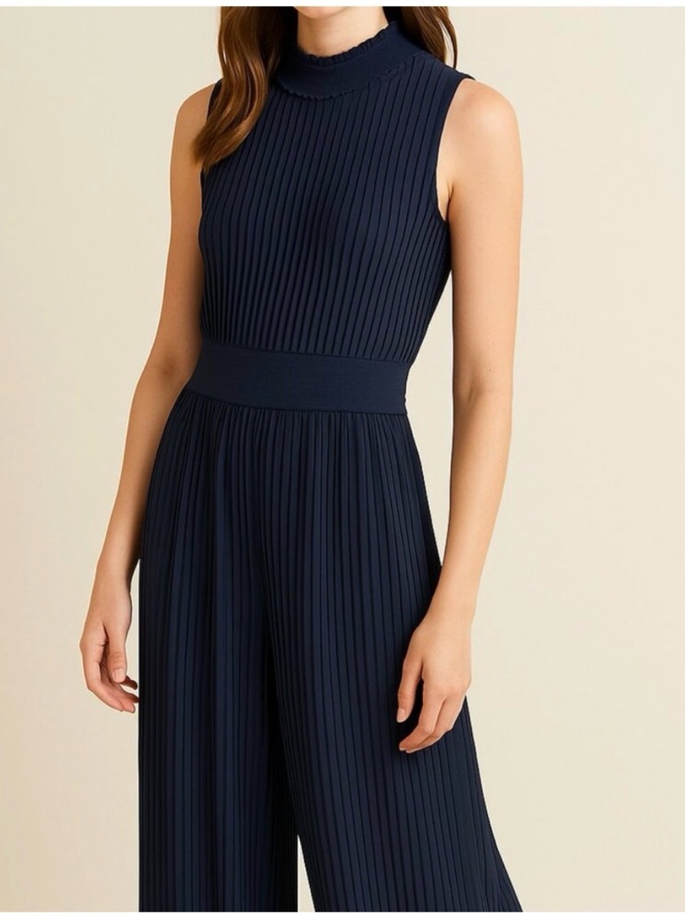 Nanette Lepore Navy Pleated Sleeveless Jumpsuit